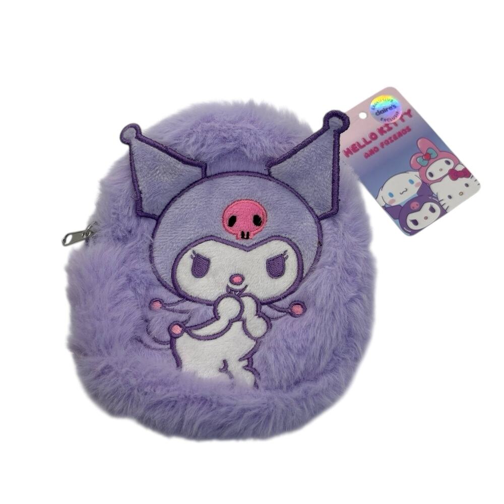Sanrio Kuromi Plush Zipper Pouch Fuzzy Coin Purse Lavender Claire’s NWT